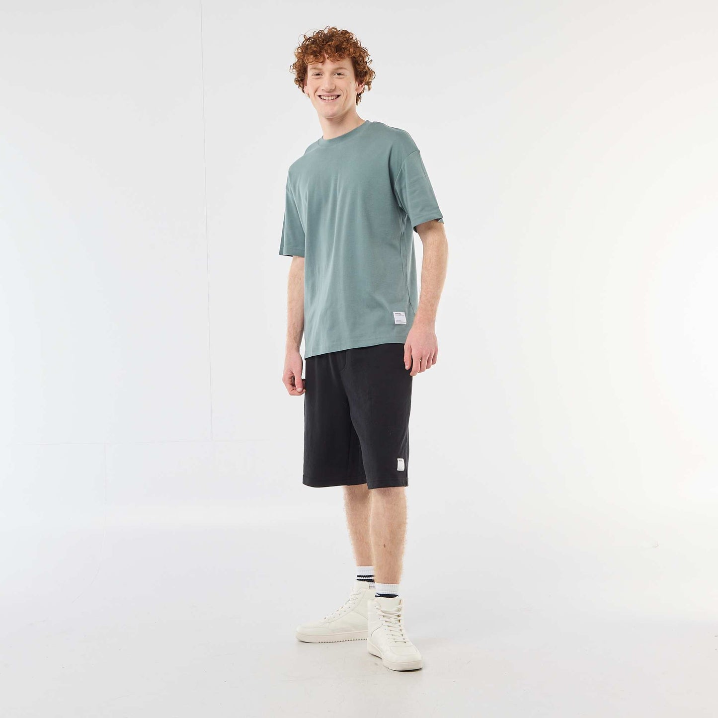 T-shirt col rond en coton BLEU