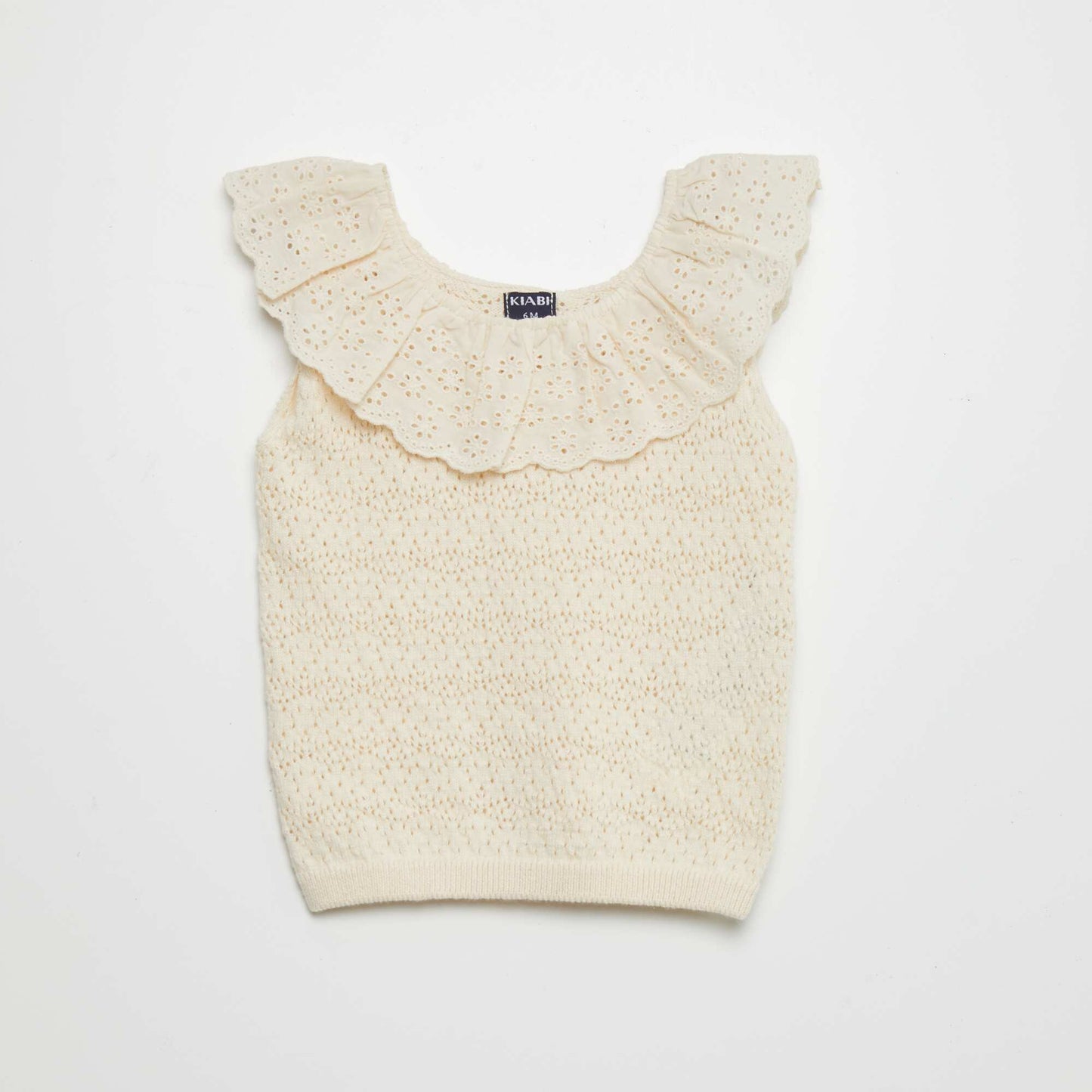 Pull sans manches en broderie anglaise Beige