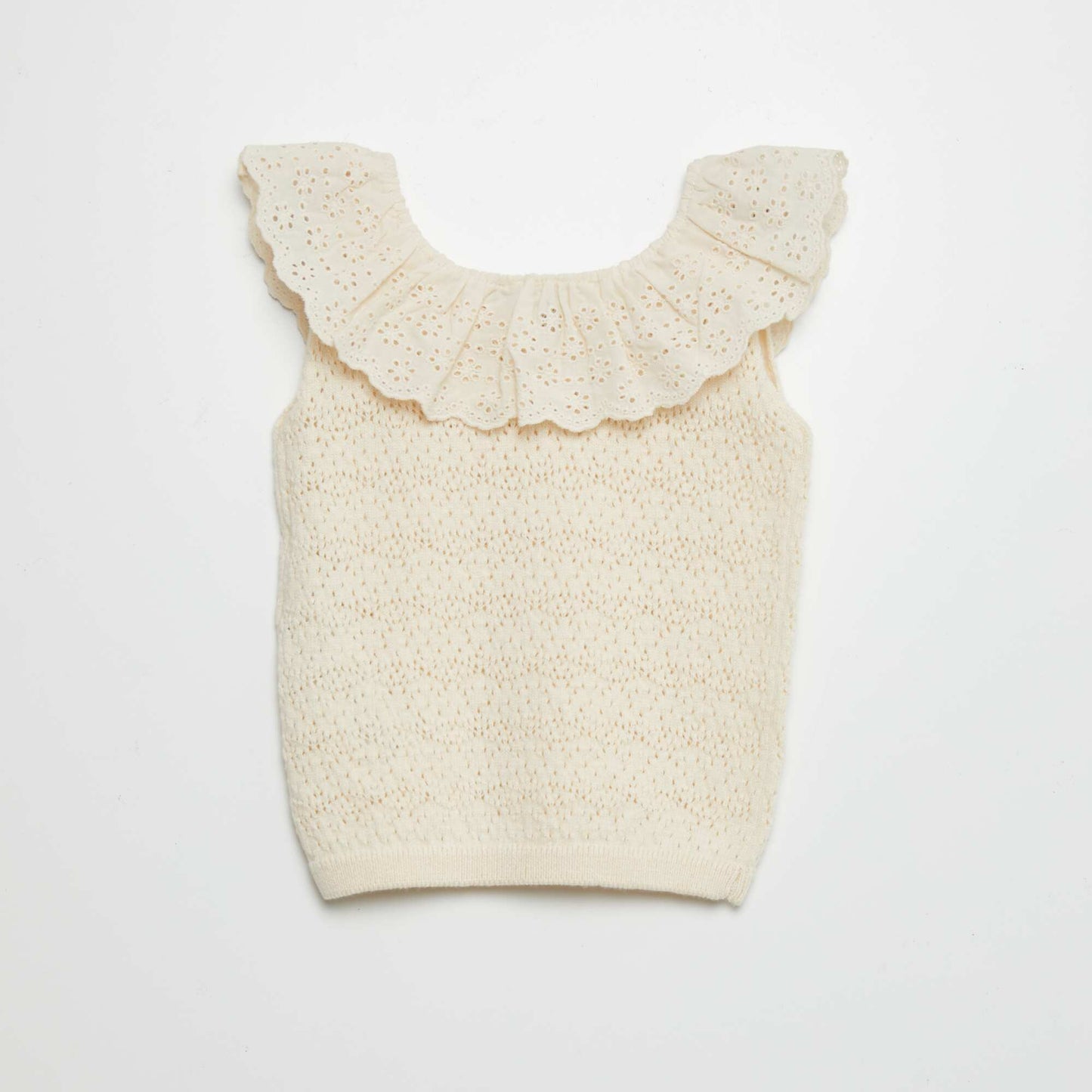 Pull sans manches en broderie anglaise Beige