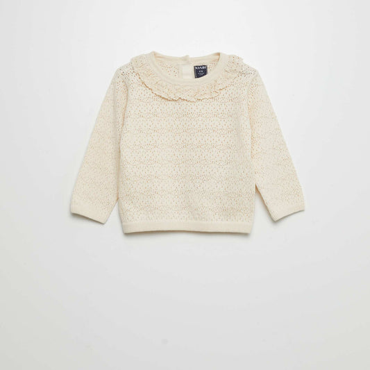 Pull avec col macramé Beige