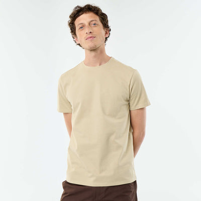 T-shirt en coton uni à col rond pour homme BEIGE