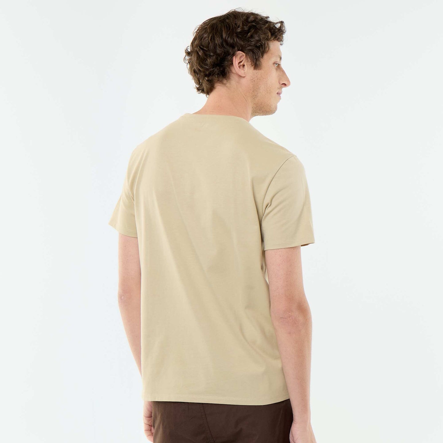 T-shirt en coton uni à col rond pour homme BEIGE