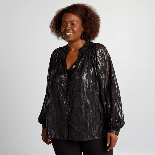 Blouse bouffante en maille satinée noir