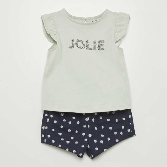 Ensemble t-shirt + short imprimé - 2 pièces Bleu marine