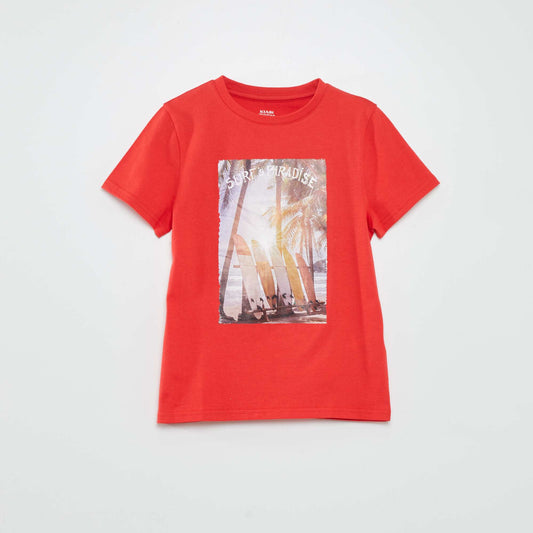 T-shirt à col rond avec imprimé Rouge