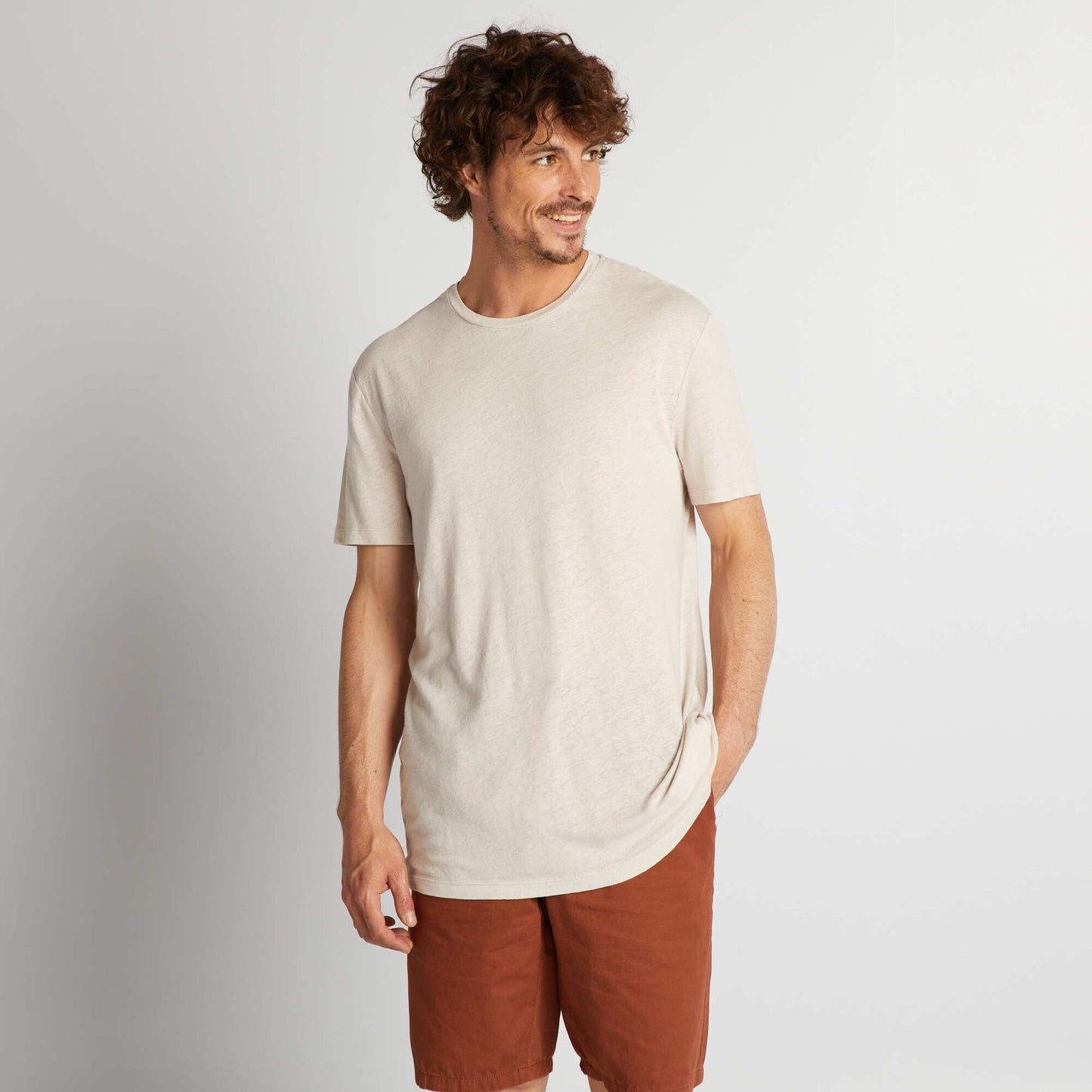 T-shirt en lin mélangé beige