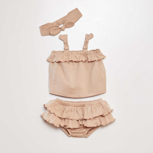 Ensemble top + bloomer + bandeau - 3 pièces Beige