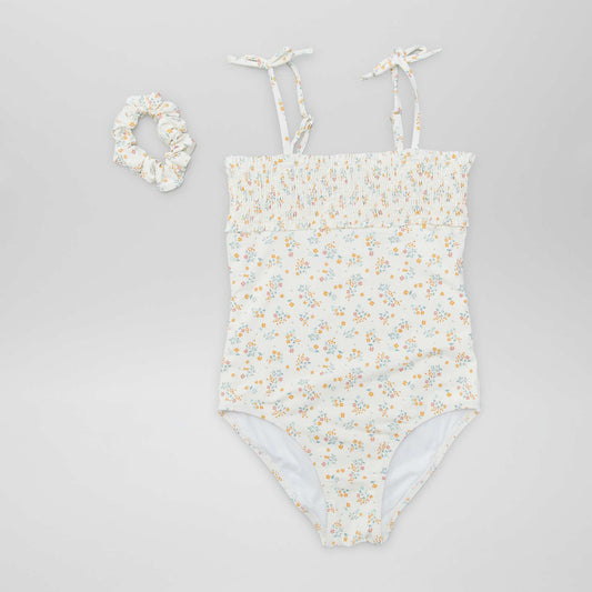 Maillot de bain smocké + Chouchou - 2 pièces Blanc