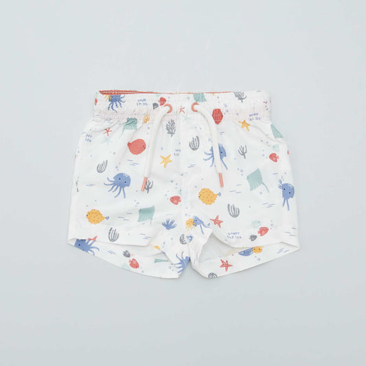 Short de bain fantaisie Blanc