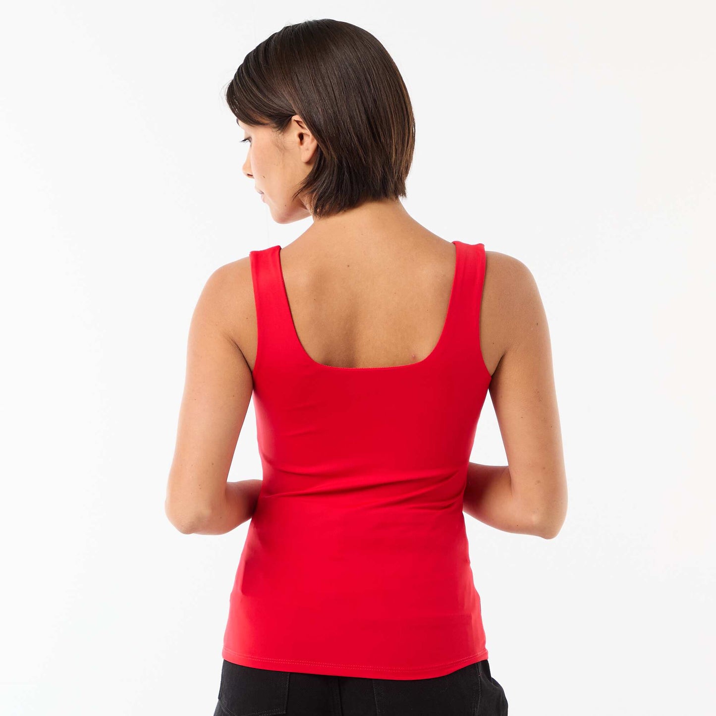 T-shirt stretch à col carré ROUGE