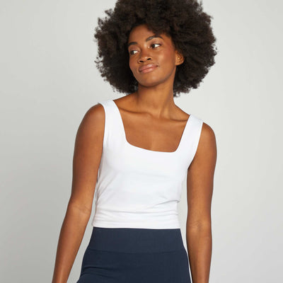 T-shirt stretch à col carré BLANC
