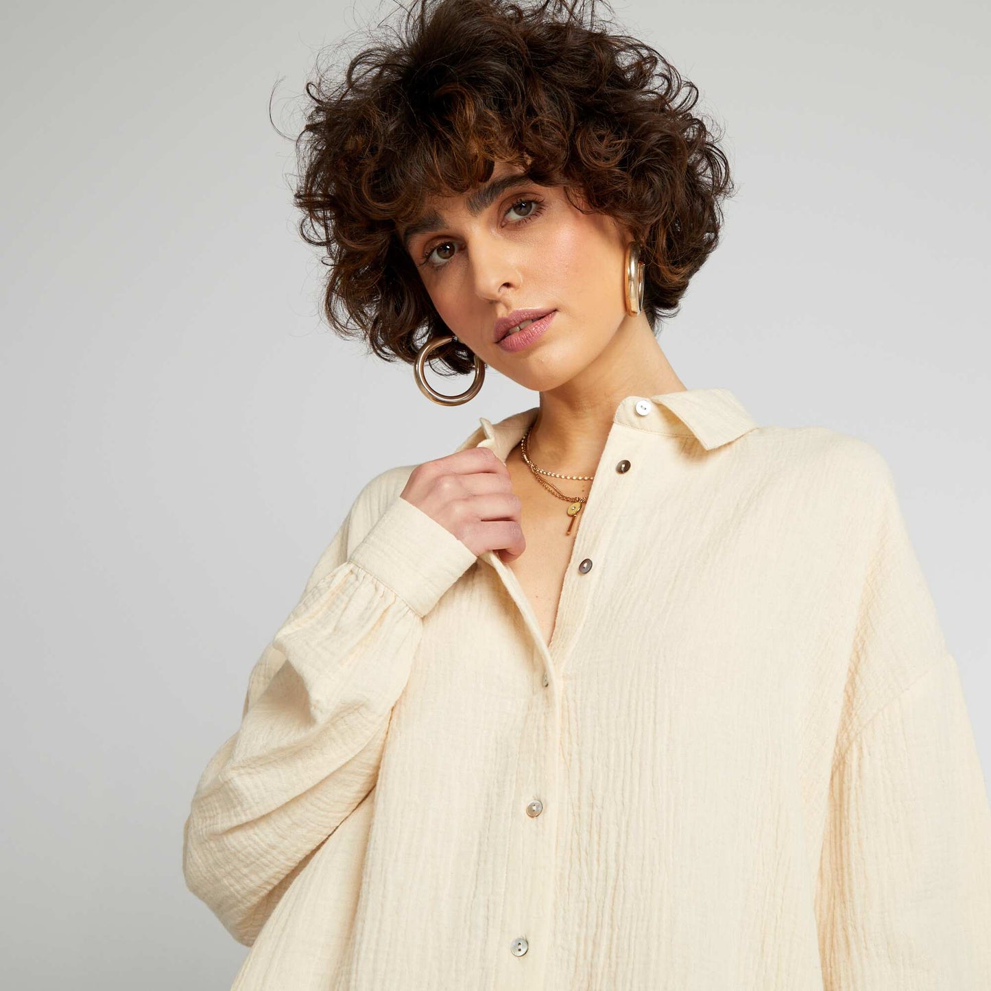 Chemise oversize en gaze de coton Beige