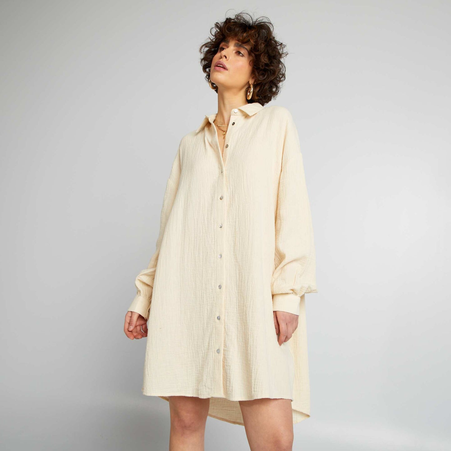 Chemise oversize en gaze de coton Beige