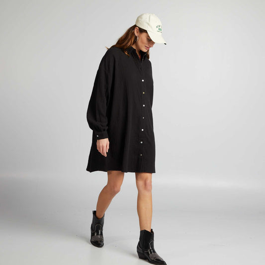 Chemise oversize en gaze de coton noir