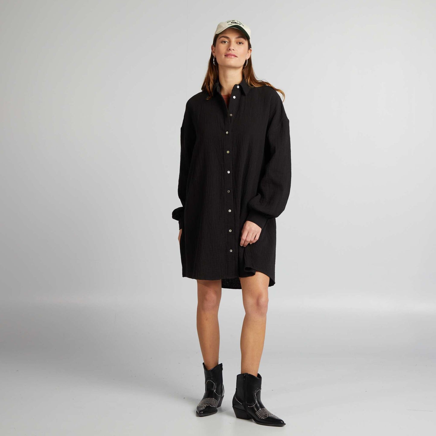 Chemise oversize en gaze de coton noir