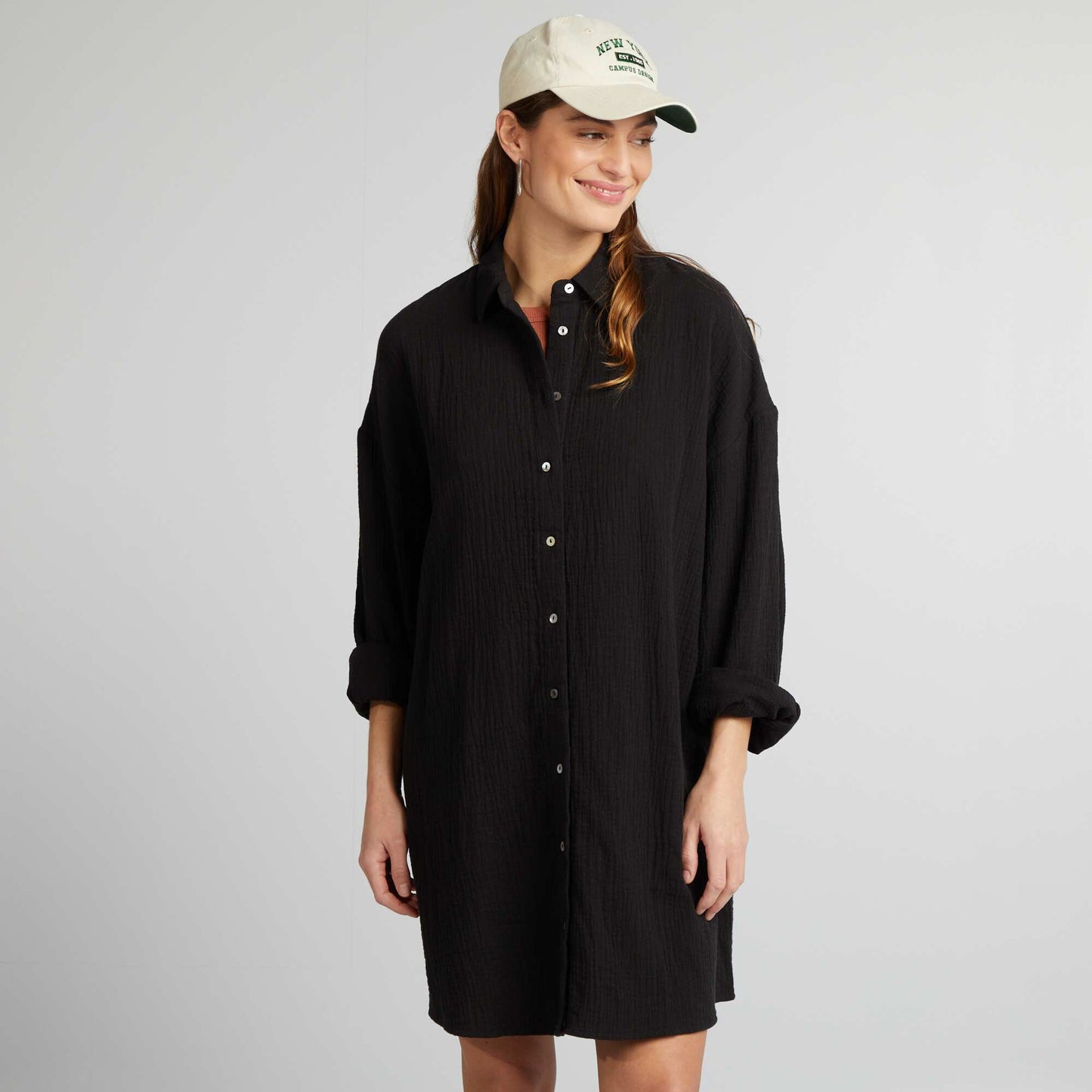 Chemise oversize en gaze de coton noir