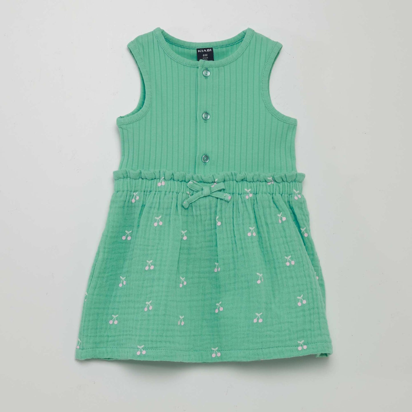 Robe en double gaze de coton et côtelée Vert