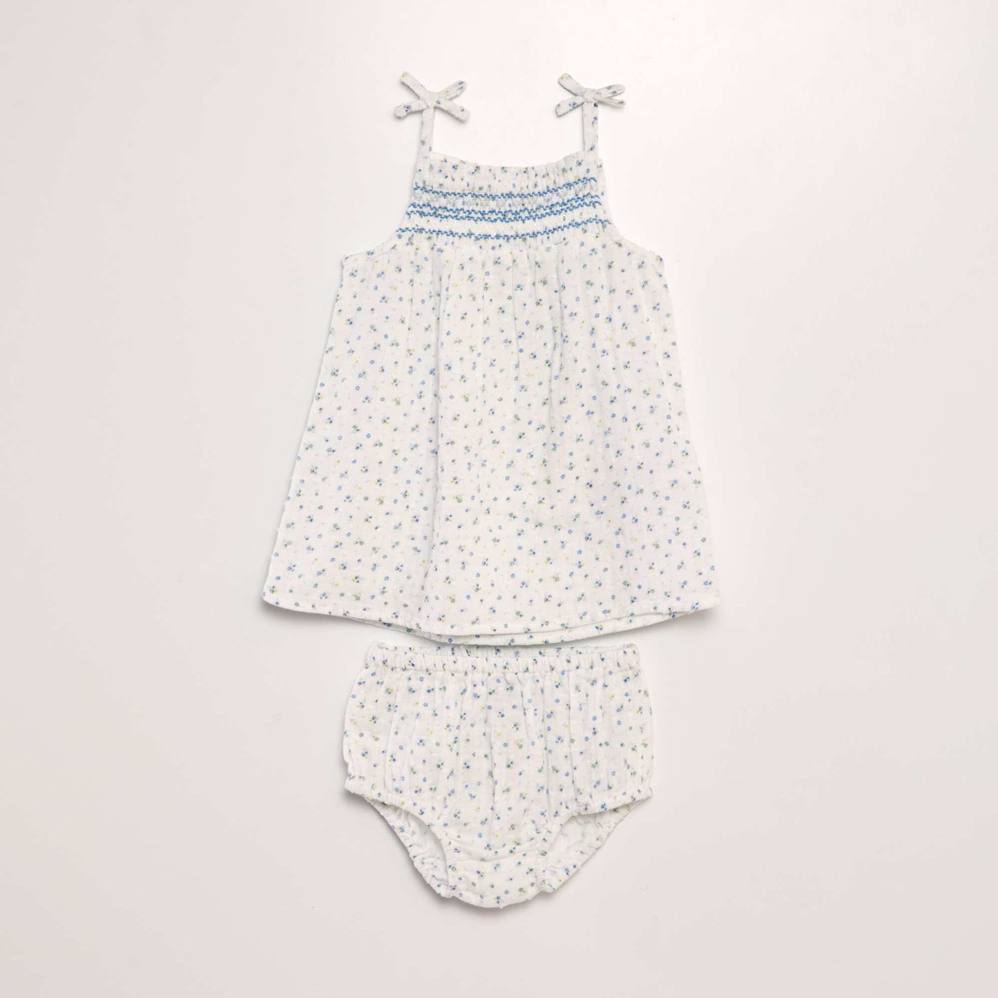 Robe + culotte en coton plumetis - 2 pièces Bleu