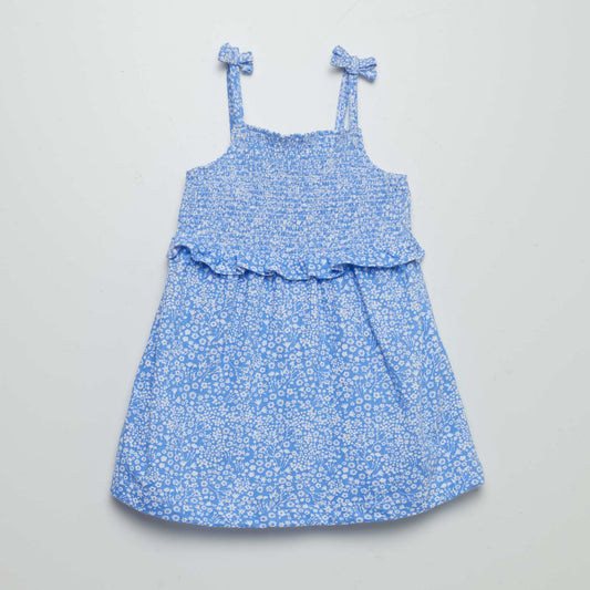 Robe à bretelles avec base volantée Bleu