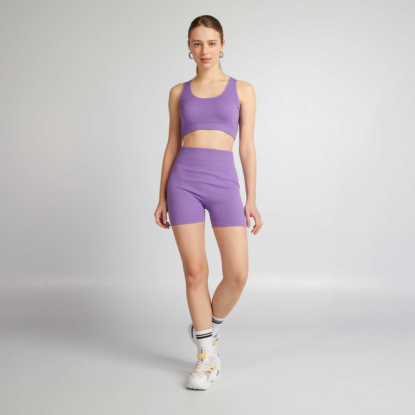 Brassière de sport en maille côtelée Violet