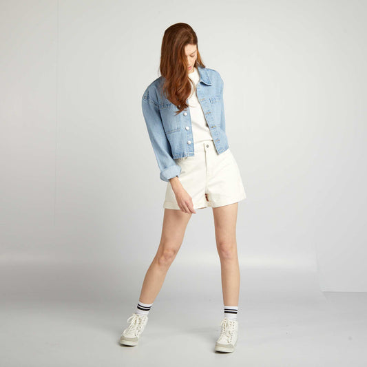 Short en denim taille haute BLANC