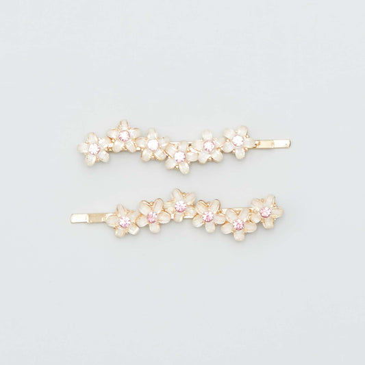 Lot de 2 barrettes fines à fleurs Rose