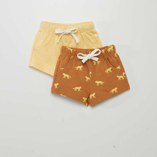 Lot de 2 shorts en molleton fin Marron/Jaune