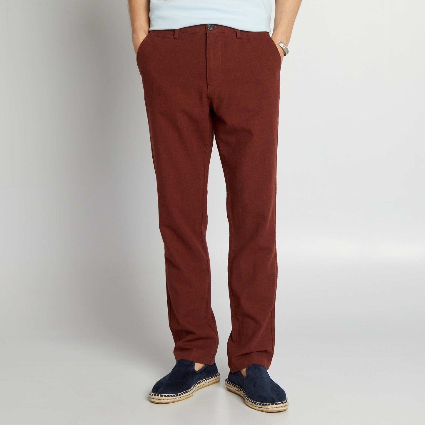 Pantalon chino en lin Rouge foncé