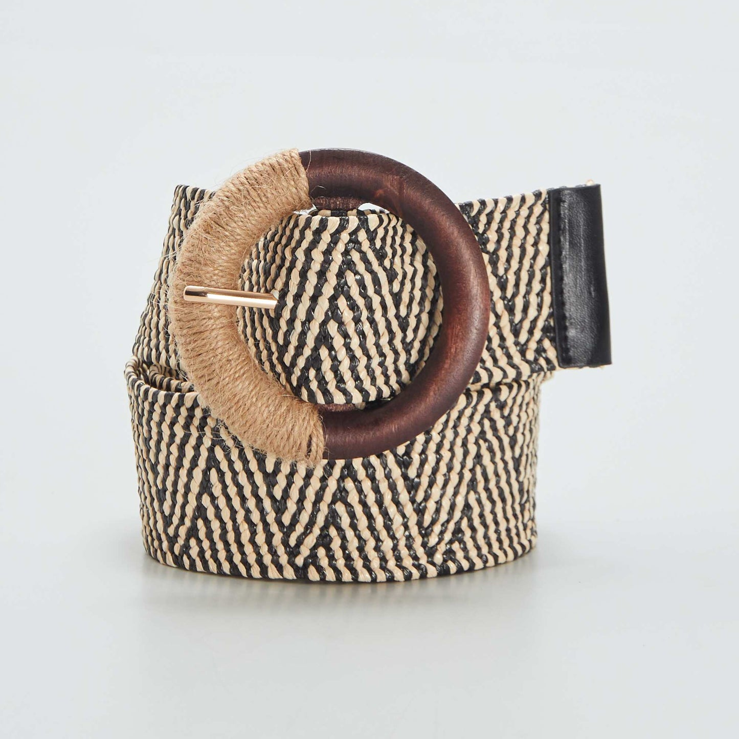 Ceinture en paille bicolore Noir