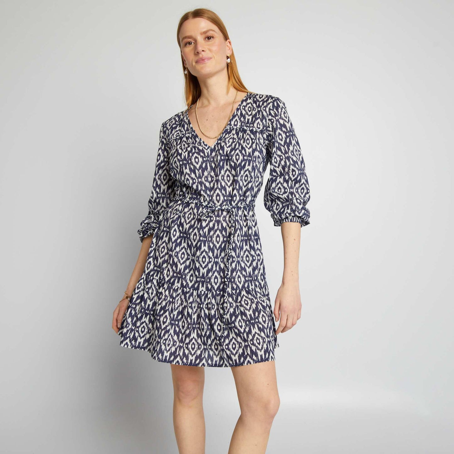 Robe ceinturée en voile de coton Bleu