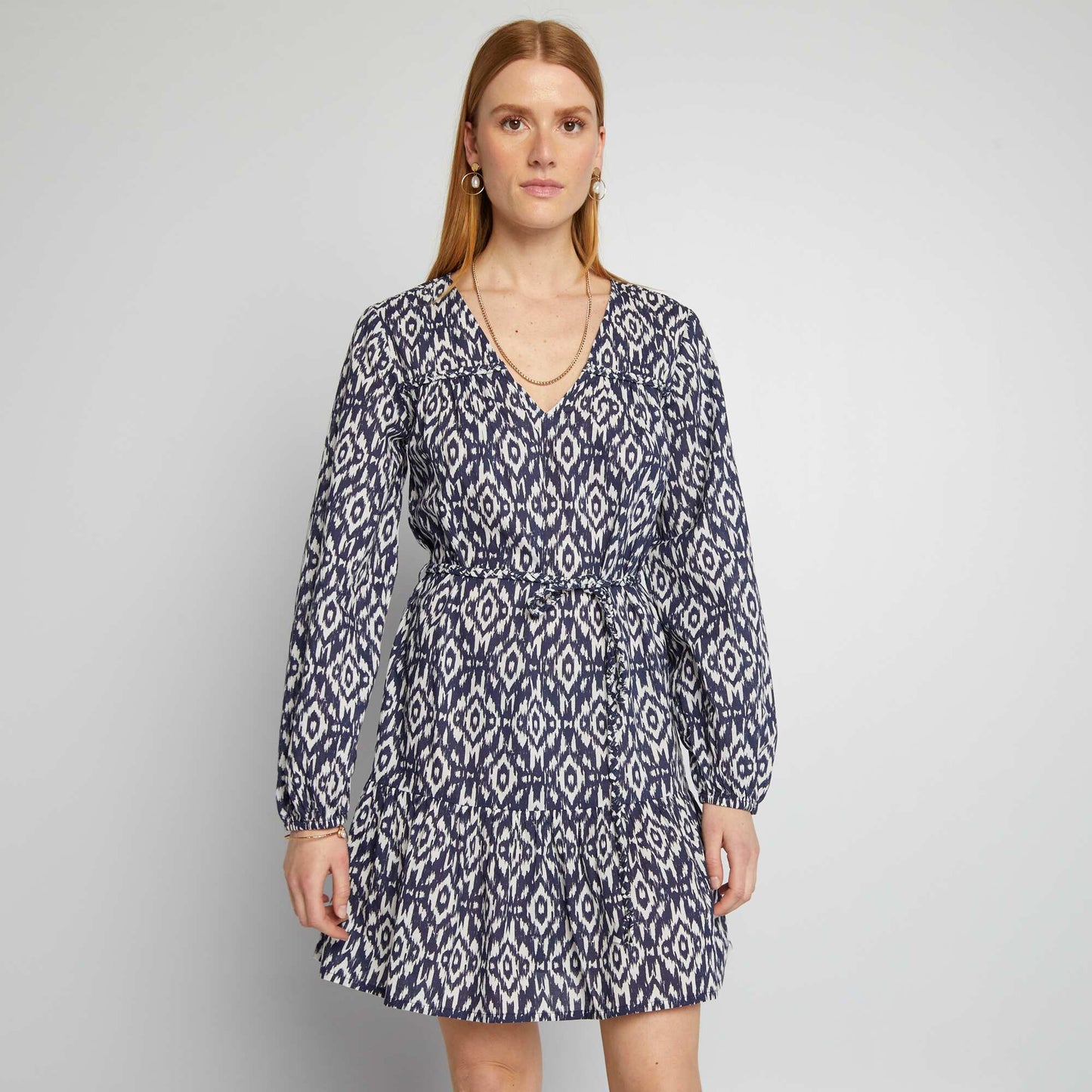 Robe ceinturée en voile de coton Bleu