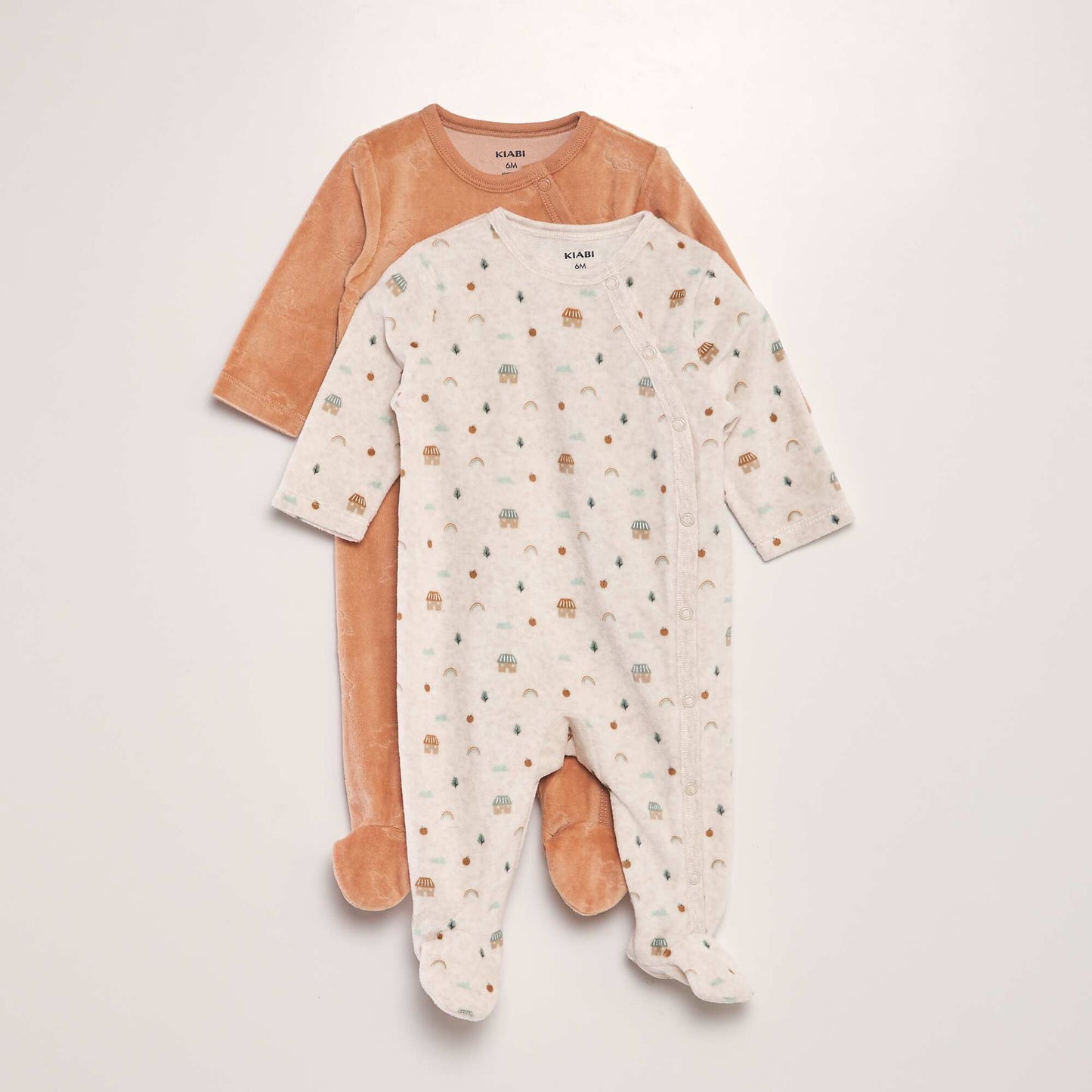 Lot de 2 pyjamas dors-bien en velours Orange/beige