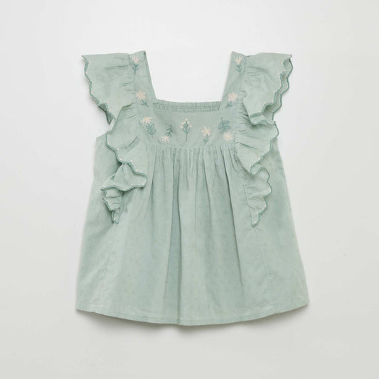 Blouse à volants avec broderies Vert