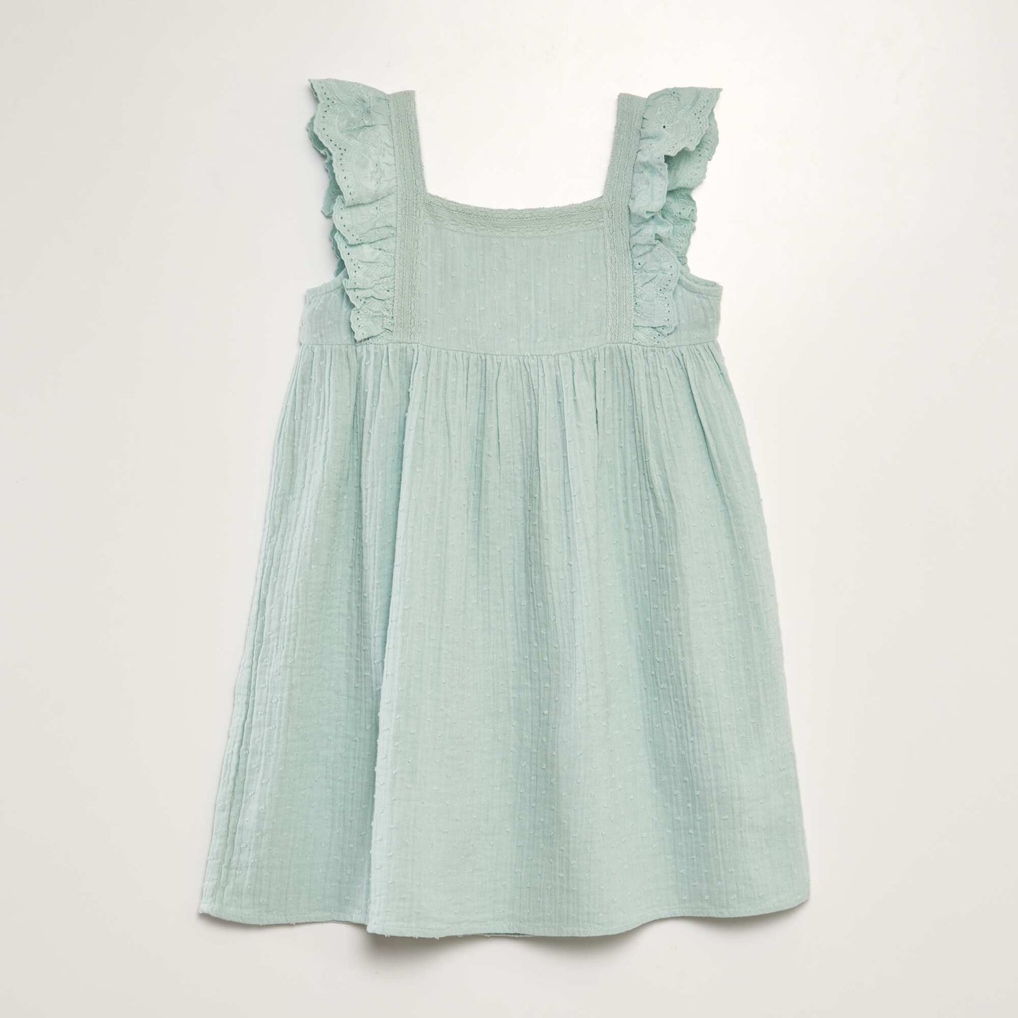 Robe en double gaze de coton + broderie bleu