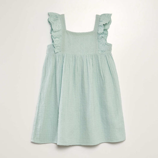 Robe en double gaze de coton + broderie bleu