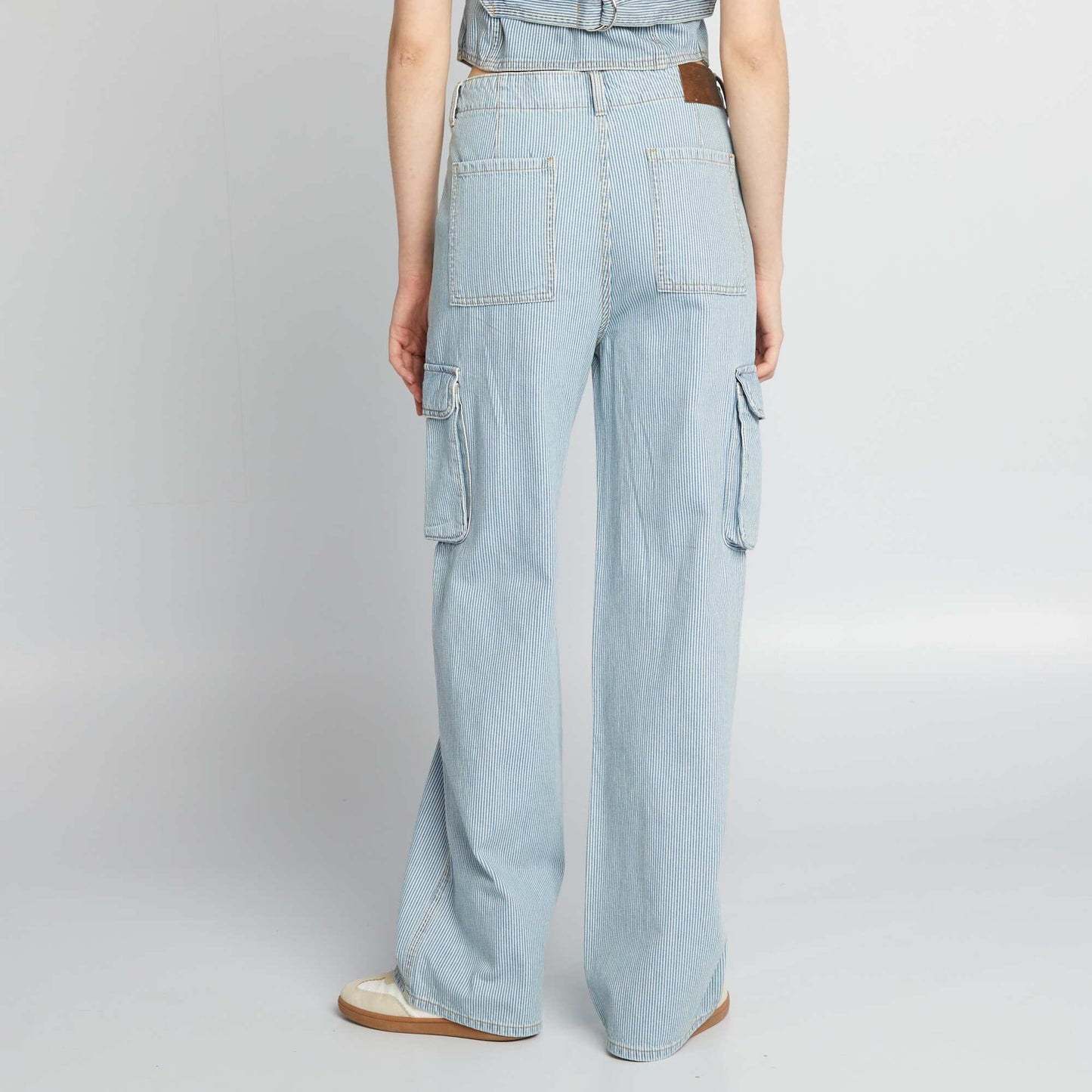 Pantalon wide leg denim à rayures Bleu