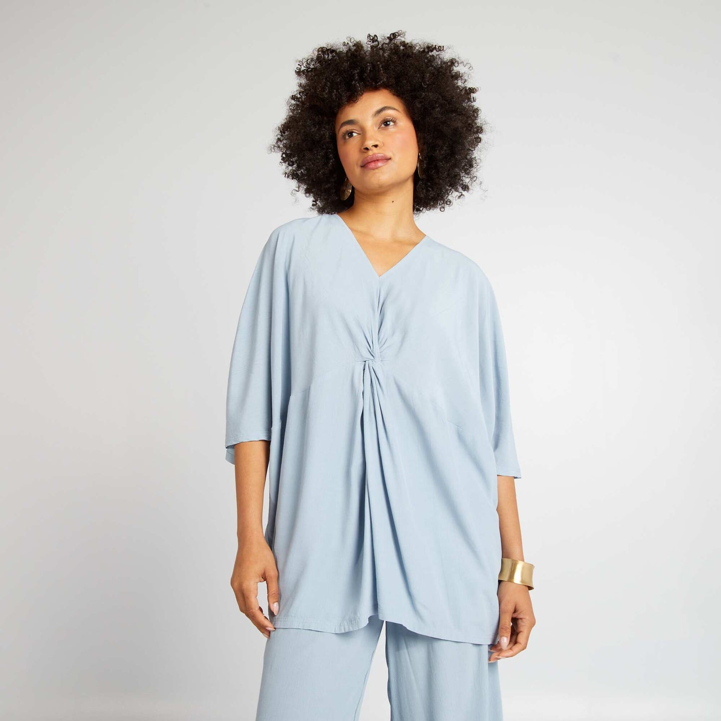 Blouse large avec manches papillon Bleu clair