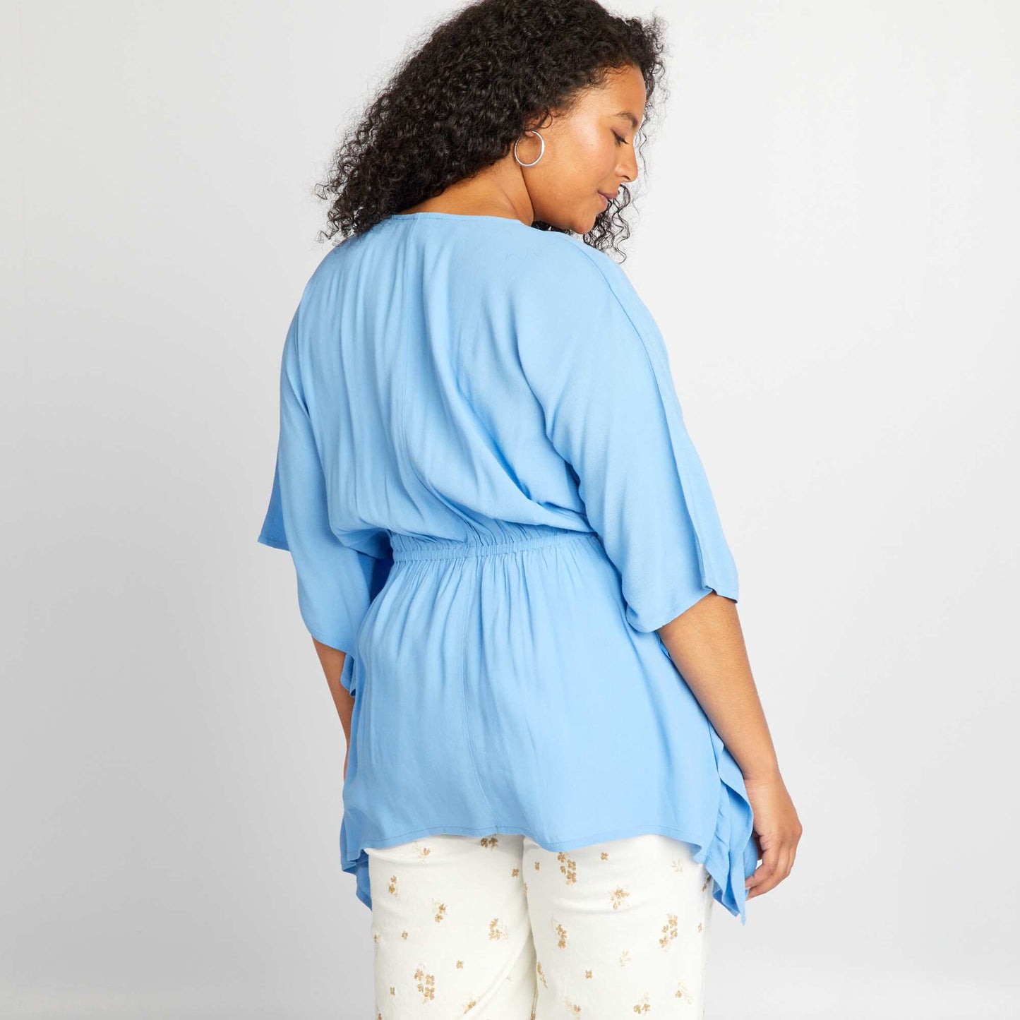 Blouse fluide avec manches papillon Bleu