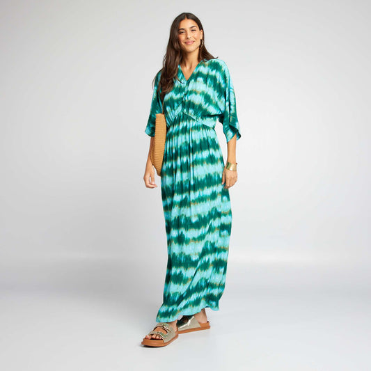 Robe longue de plage type tie and dye Vert