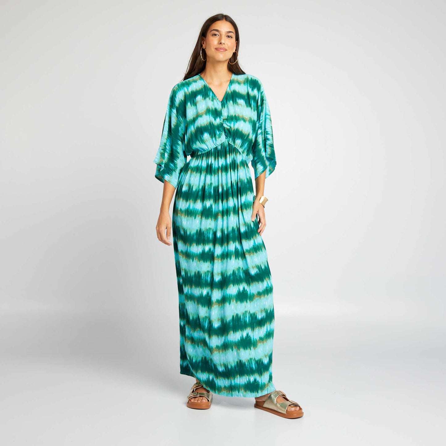 Robe longue de plage type tie and dye Vert