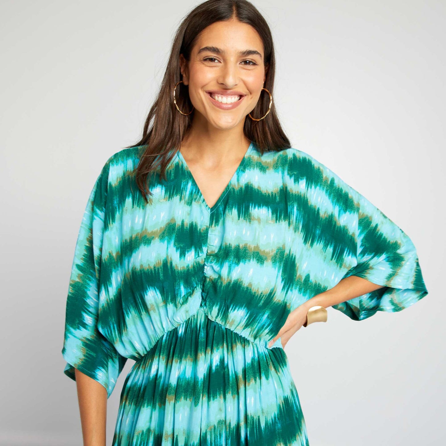 Robe longue de plage type tie and dye Vert