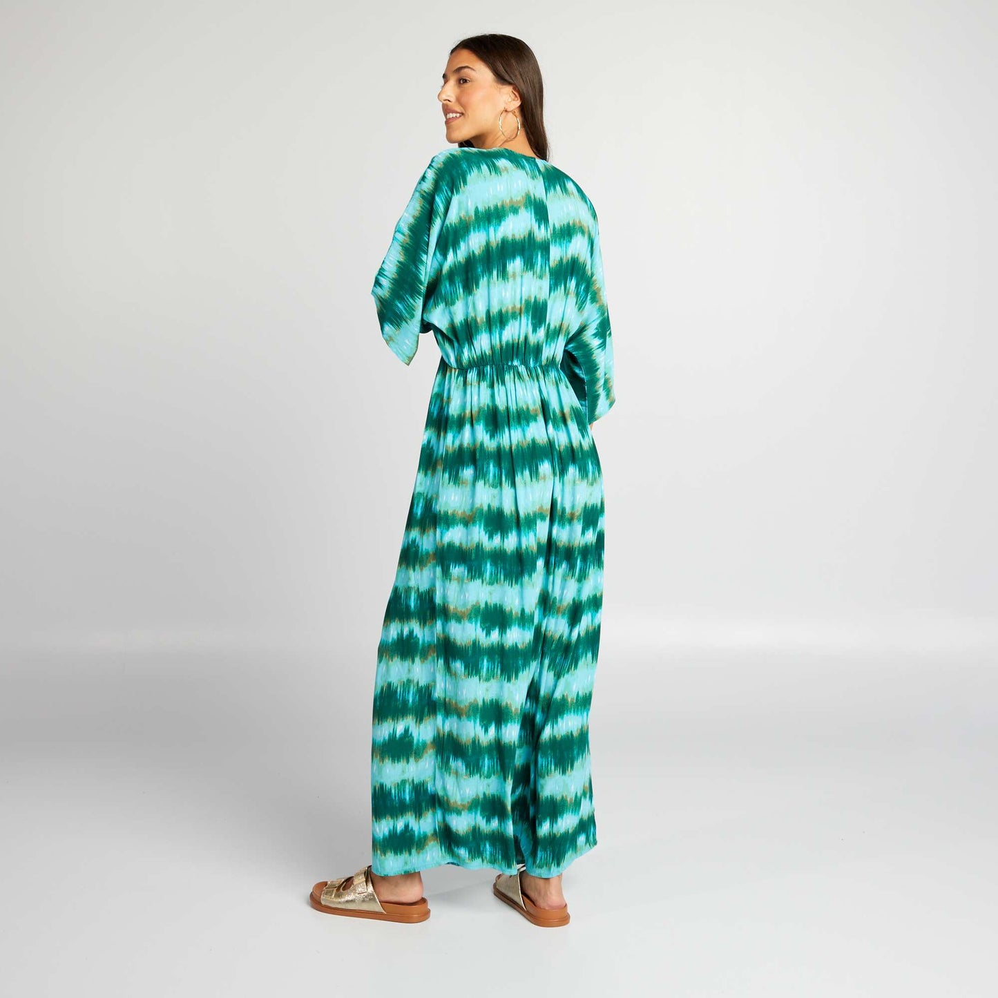 Robe longue de plage type tie and dye Vert