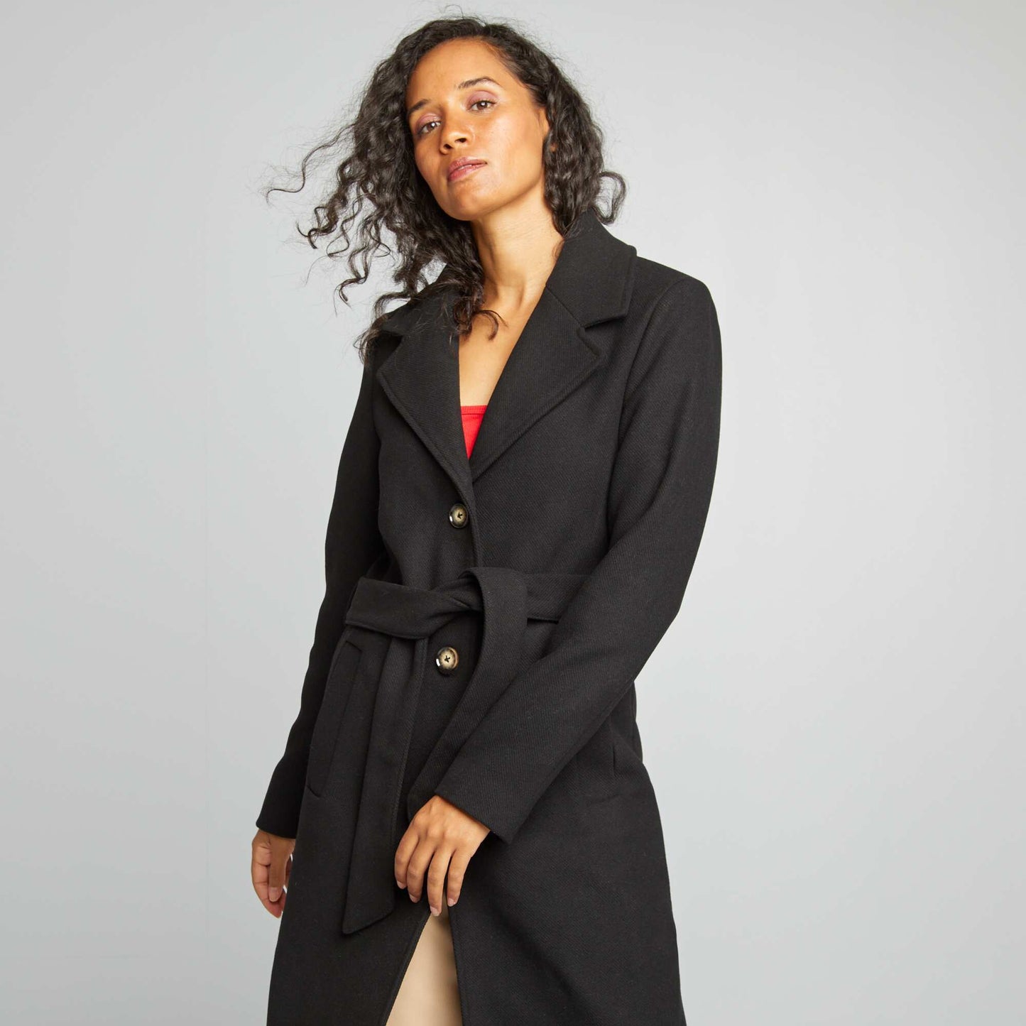 Manteau long en lainage noir