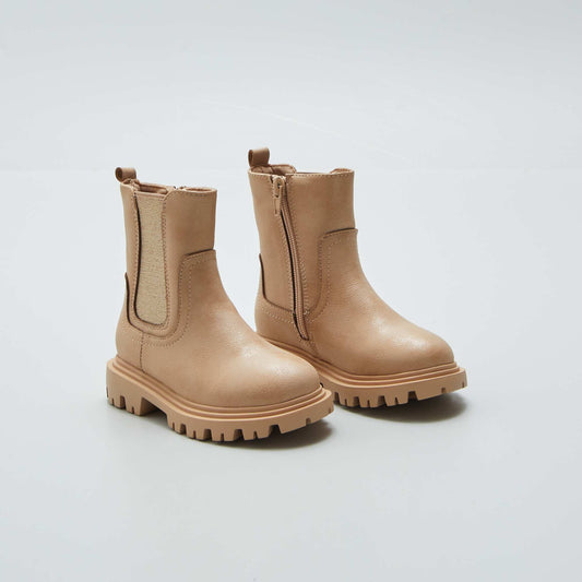 Boots chelsea avec semelle crantée Beige