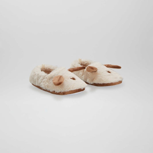 Chaussons élastiques animal Beige