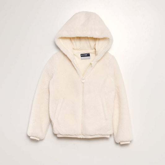 Blouson à capuche effet fourrure Blanc