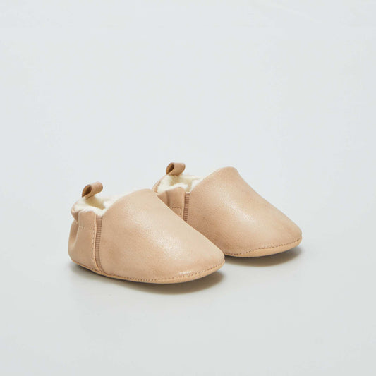 Chaussons en suédine fourrés Beige