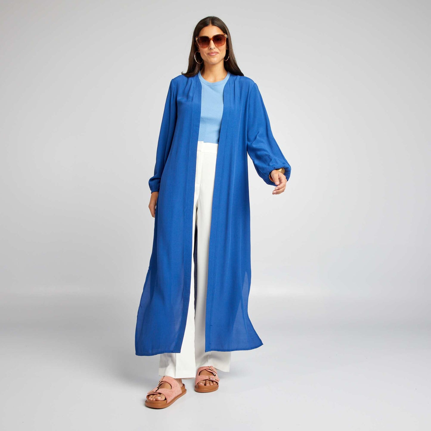 Kimono long ouvert imprimé Bleu