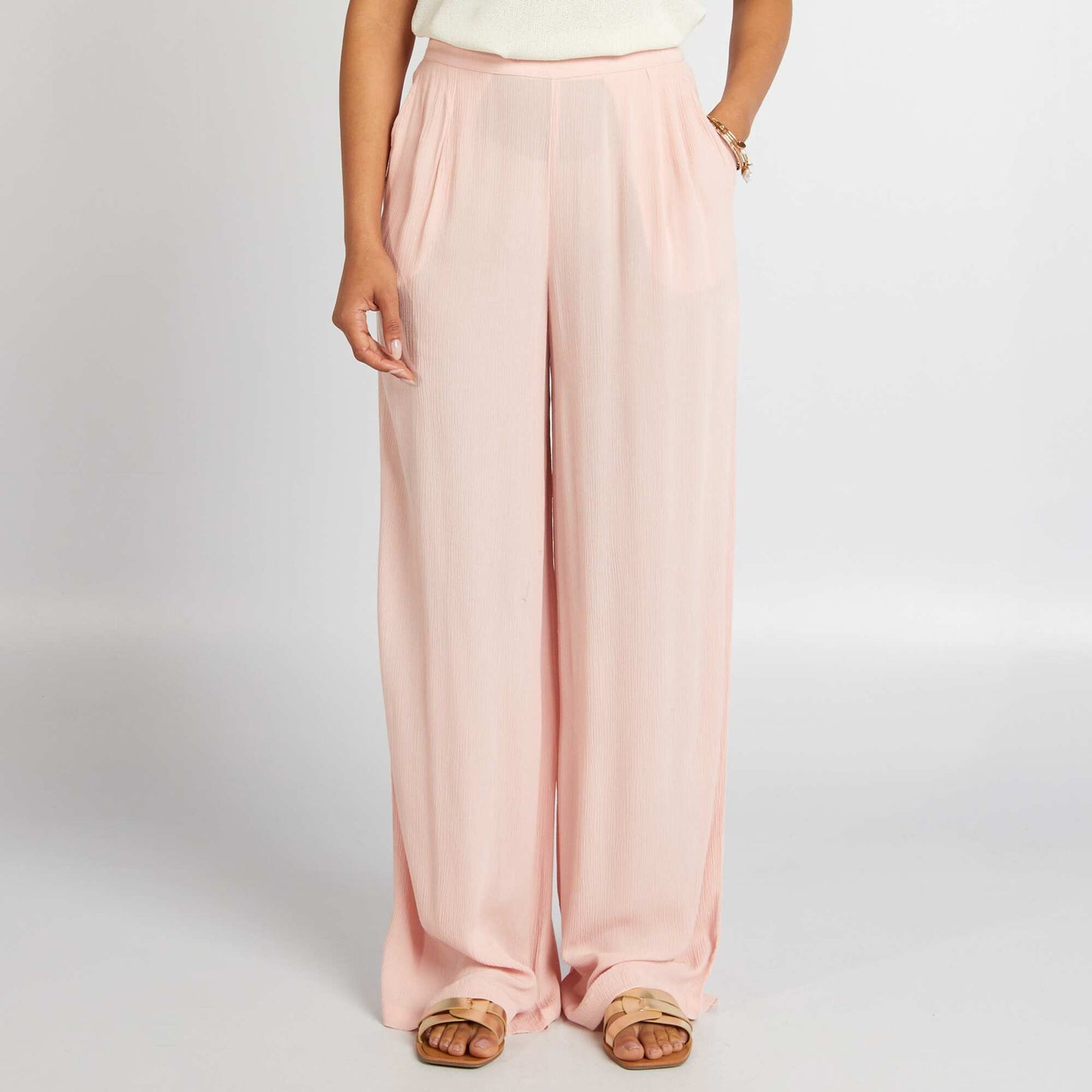 Pantalon large en maille crêpe Rose