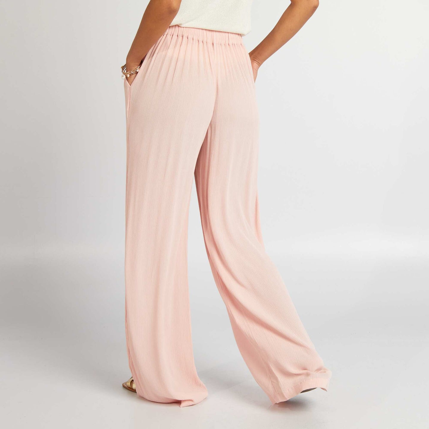 Pantalon large en maille crêpe Rose